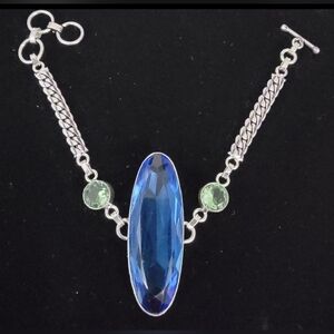 Handmade 925 Sterling Silver Blue Topaz 7.8"" Gemstone Bracelet